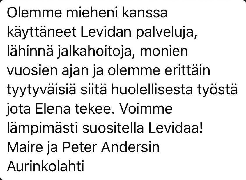 Mairen ja Peter Andersinin palaute LeVidasta