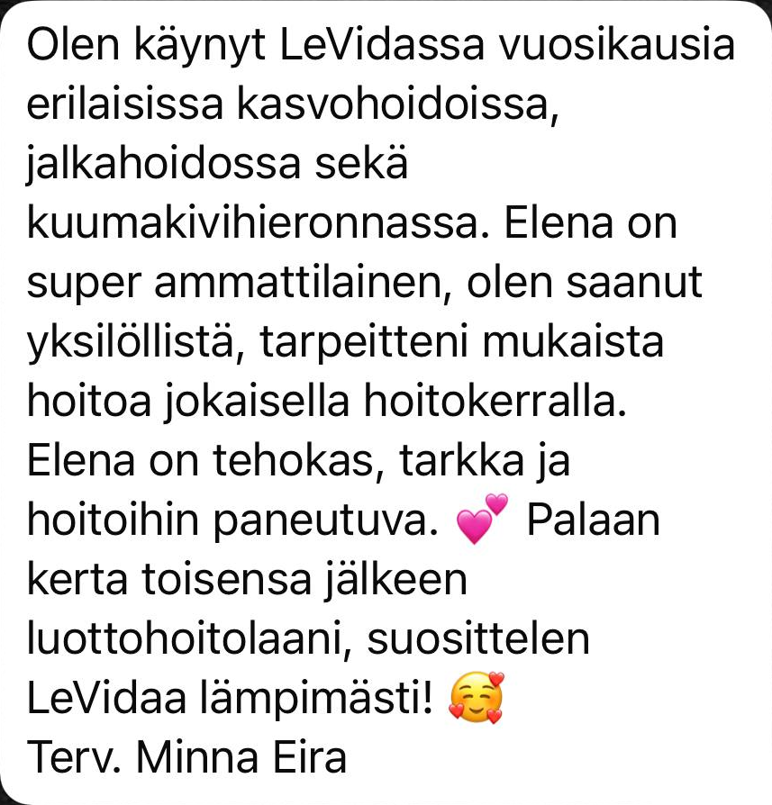 Minna Eiran palaute LeVidasta